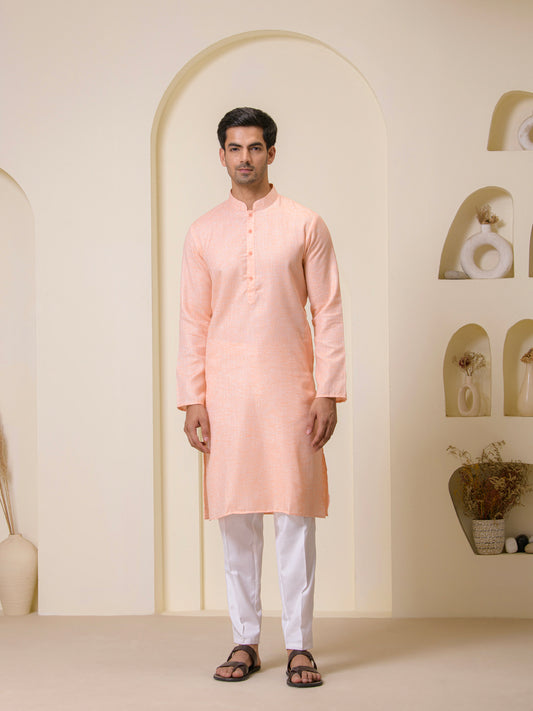 Peach Pink Linen Men's Kurta