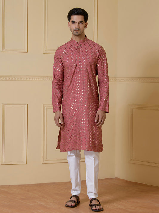 Opulent Blush Sequined Men's Kurta