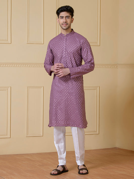 Lavish Lilac Sequined Men's Kurta