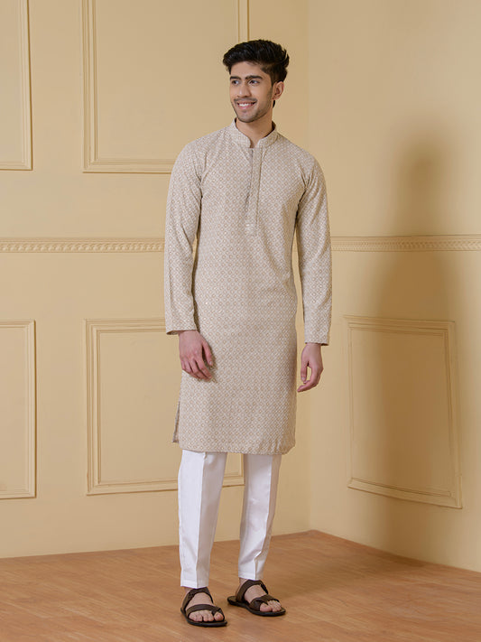 Regal Cream Embroidered Men's Kurta