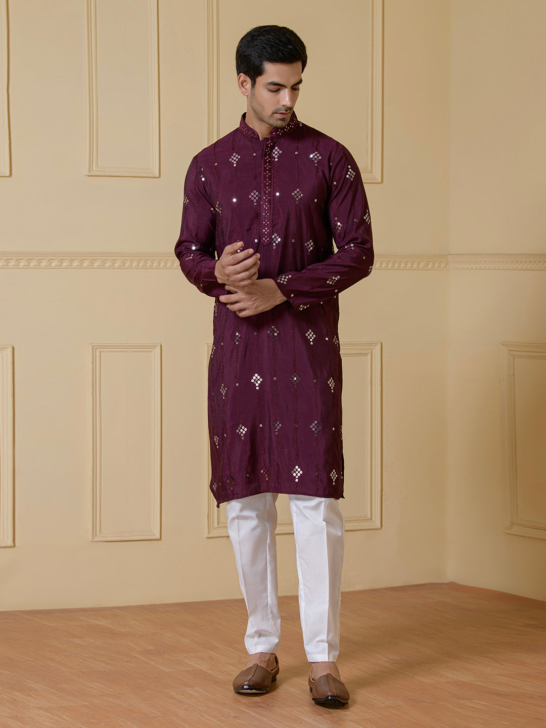 Opulent Wine Mirrored Men's Kurta