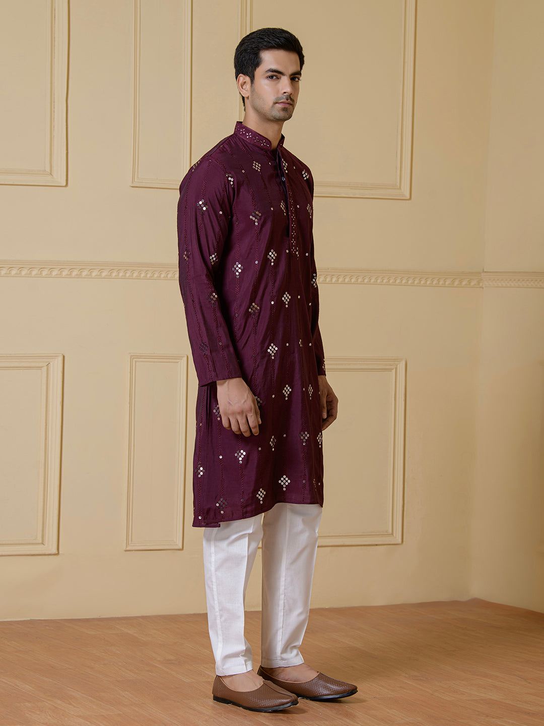 Opulent Wine Mirrored Men's Kurta