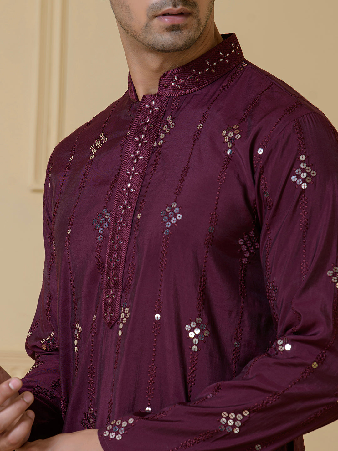 Opulent Wine Mirrored Men's Kurta