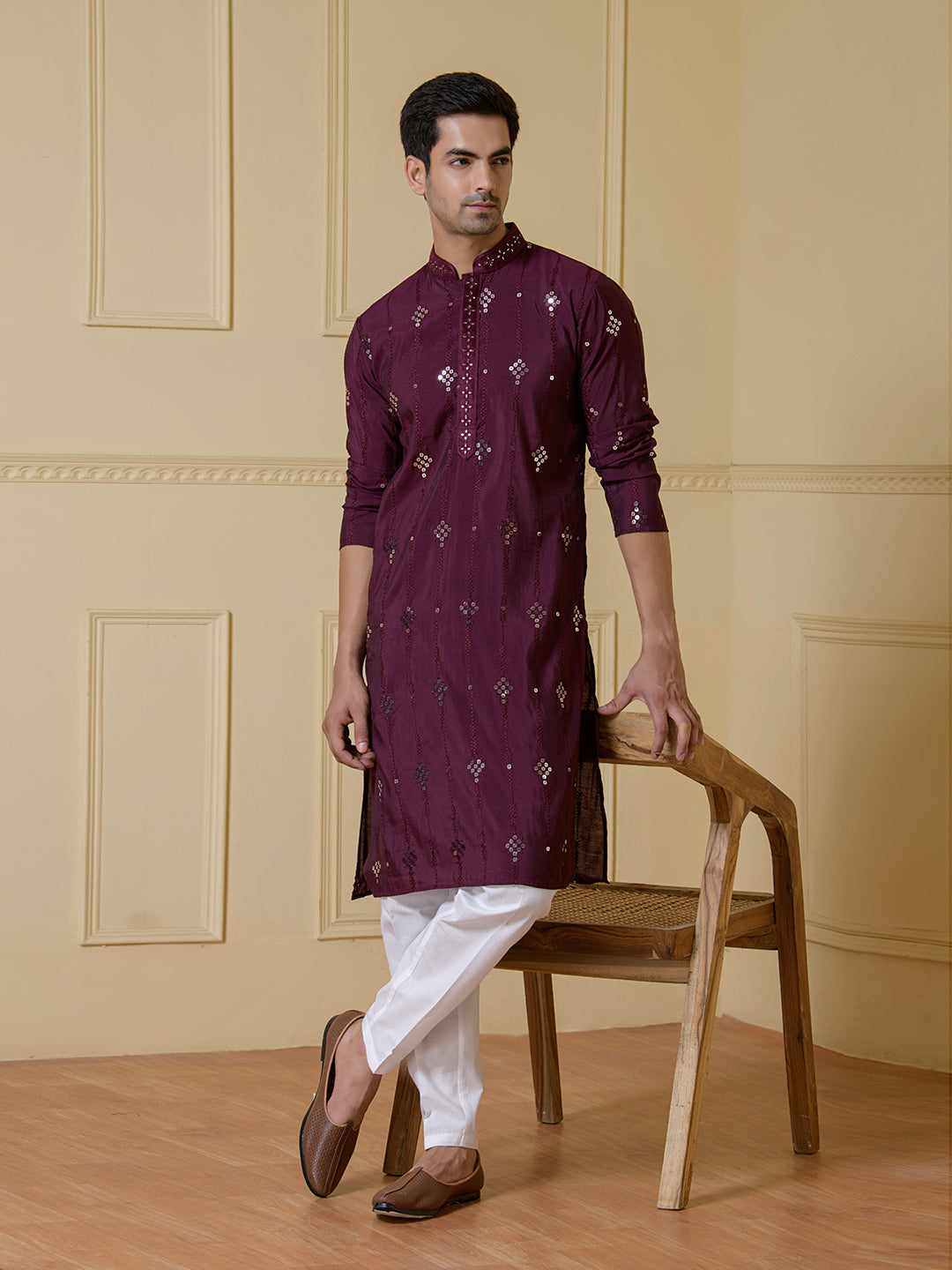 Opulent Wine Mirrored Men's Kurta