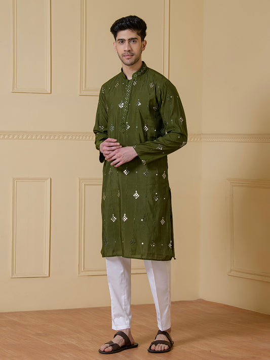 Reflective Olive Mirrored Men's Kurta