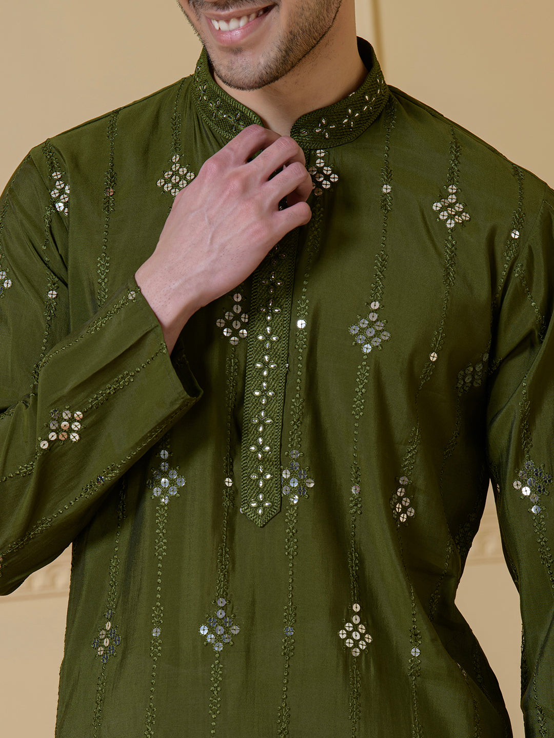 Reflective Olive Mirrored Men's Kurta