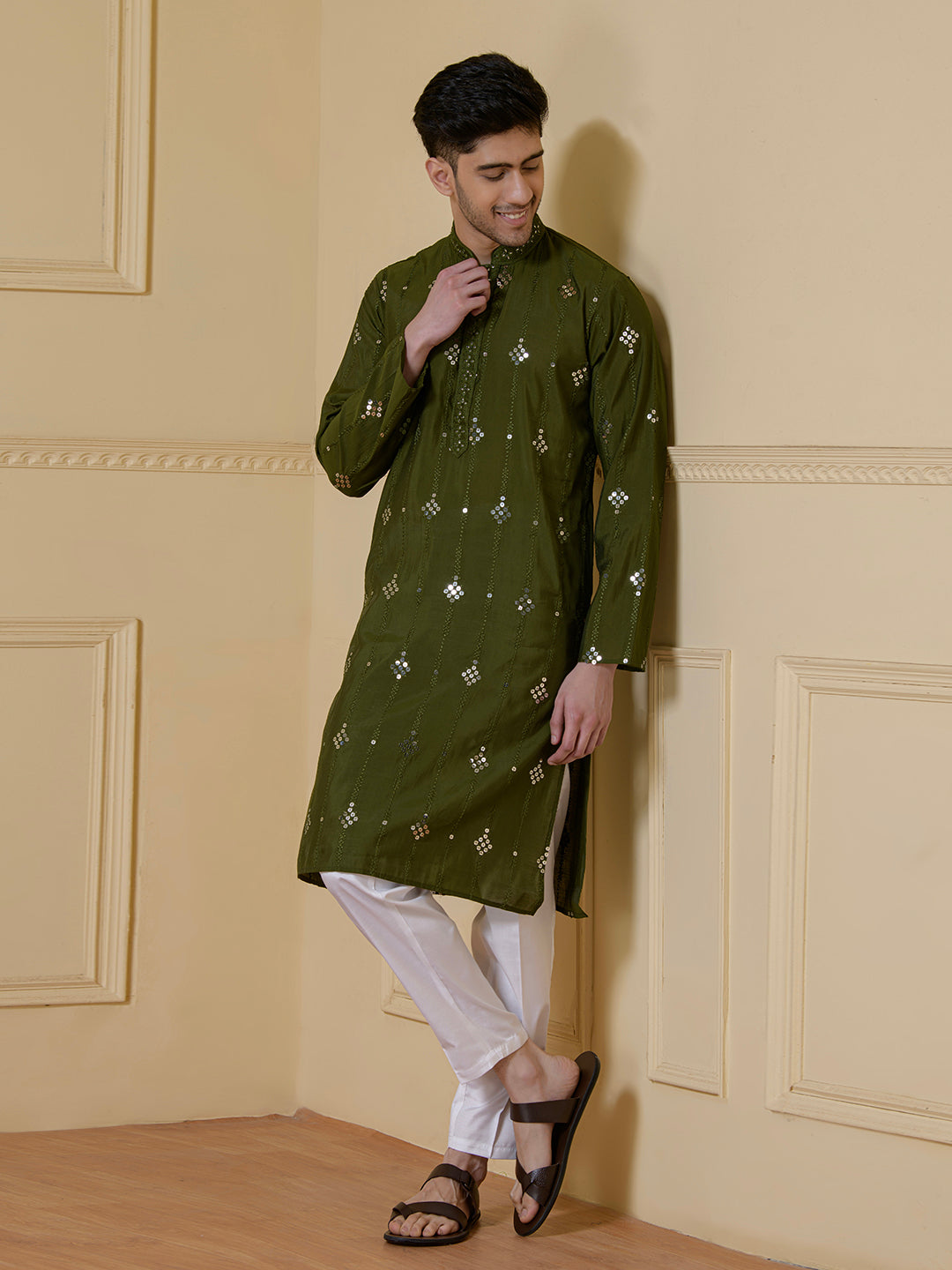 Reflective Olive Mirrored Men's Kurta