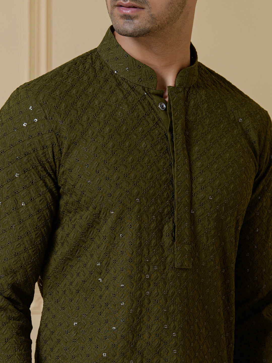 Deep Olive Chikankari Men's Kurta