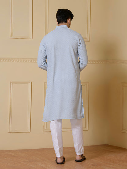 Celestial Blue Chikankari Men's Kurta