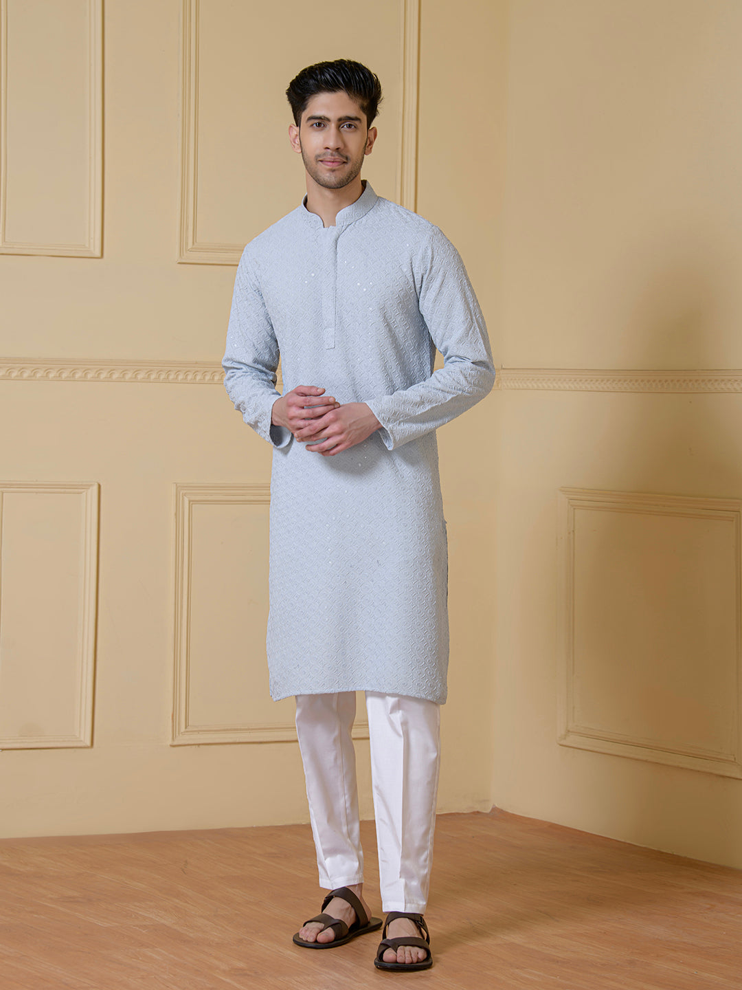 Celestial Blue Chikankari Men's Kurta