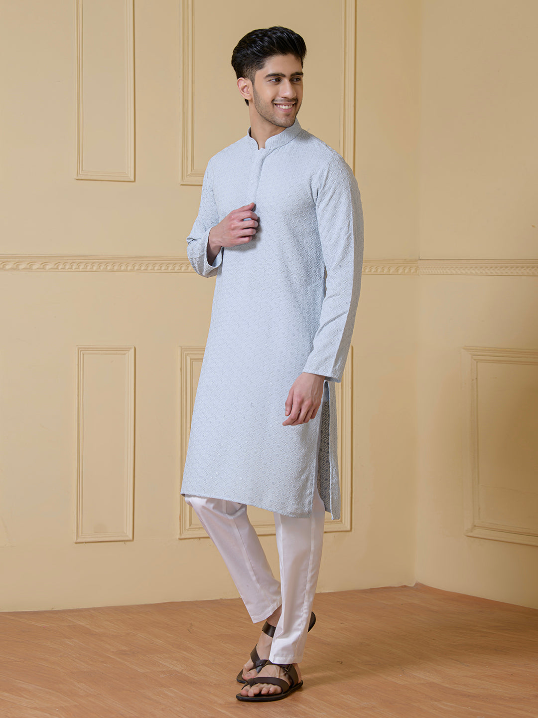 Celestial Blue Chikankari Men's Kurta