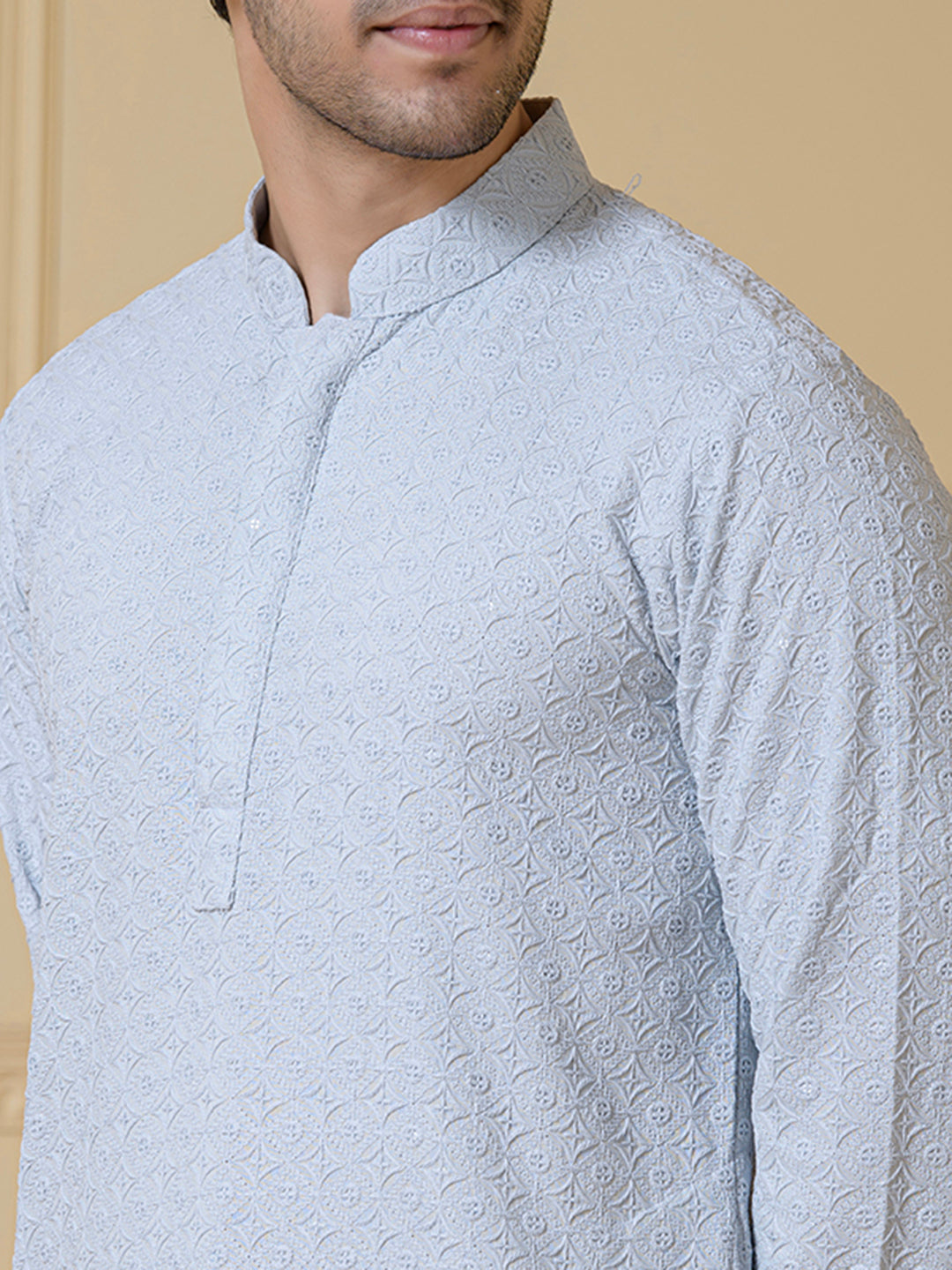 Celestial Blue Chikankari Men's Kurta